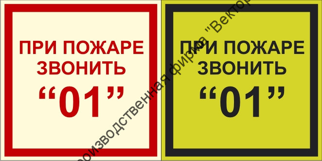 Фотолюминесцентный знак F13 «При пожаре звонить 01»