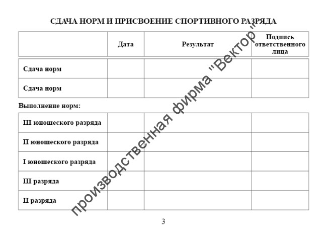 Зачетная книжка классификационная для спортсменов 2, 3 и юношеских разрядов