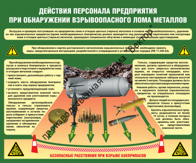 Стенд «Действие персонала предприятия при обнаружении взрывоопасного лома металлов»