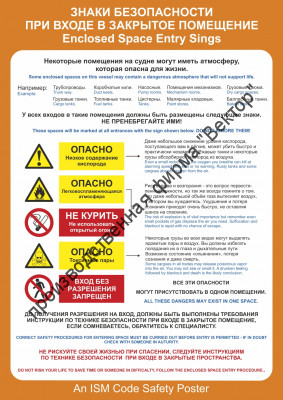 Плакат ИМО «Знаки безопасности при входе в закрытые помещения» (RUS/ENG)