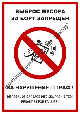 Плакат ИМО «Выброс мусора за борт запрещен». Вариант 2. (RUS/ENG)