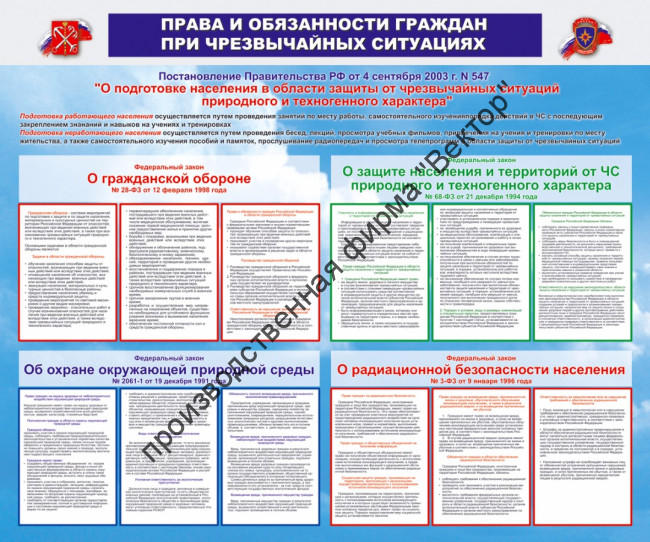 Стенд «Права и обязанности граждан при ЧС»