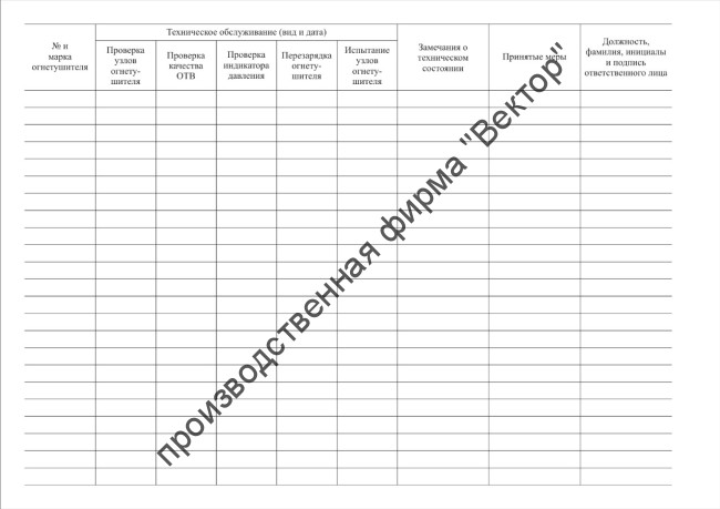Журнал технического обслуживания огнетушителей