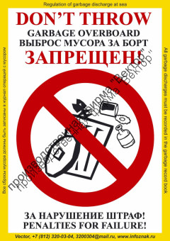 Плакат ИМО «Выброс мусора за борт запрещен». Вариант 1. (RUS/ENG)