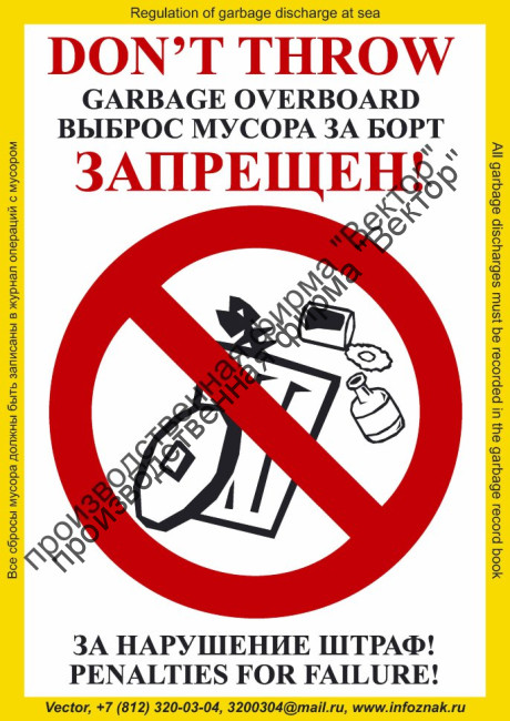 Плакат ИМО «Выброс мусора за борт запрещен». Вариант 1. (RUS/ENG)