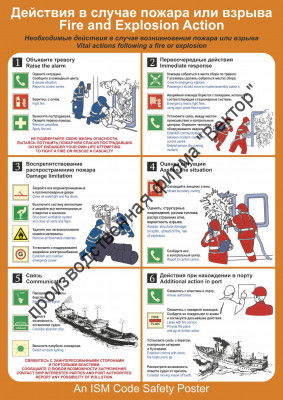 Плакат ИМО «Действия в случае пожара или взрыва» (RUS/ENG)