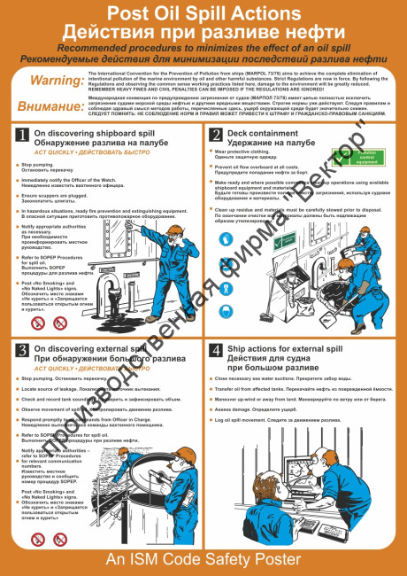 Плакат ИМО «Действия при разливе нефти» (RUS/ENG)