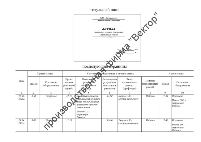 Журнал технического состояния оборудования