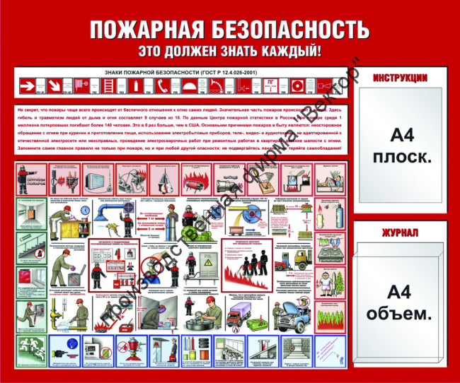 Стенд «Пожарная безопасность. Это должен знать каждый!». Вариант с карманами для информации.