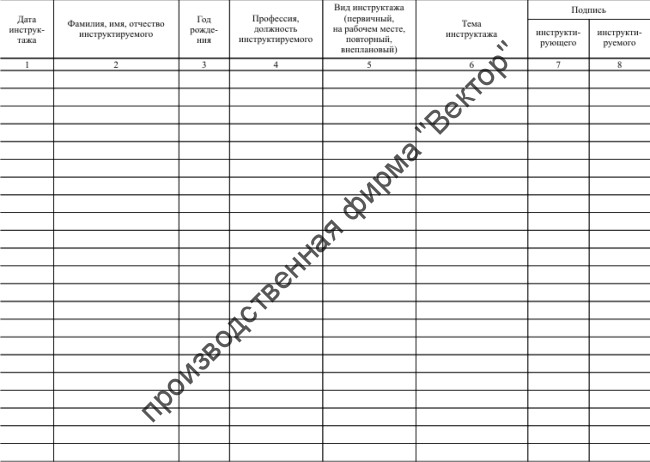 Журнал регистрации инструктажа на рабочем месте (форма Минтопэнерго)